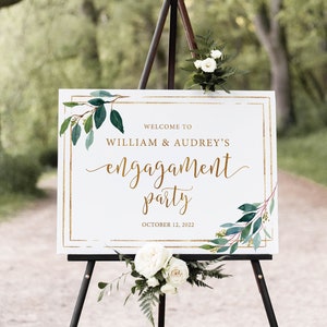 Greenery Engagement Party Sign, Welcome to Our Engagement Sign, Welcome to the Engagement, Rustic Wedding Welcome Sign, HC73
