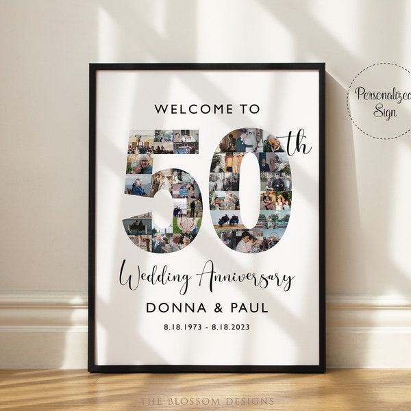 Custom 50th Anniversary Sign, Number 50 Year Picture Collage, Anniversary Gifts, Married in 1974, Personalized Sign, SWI03