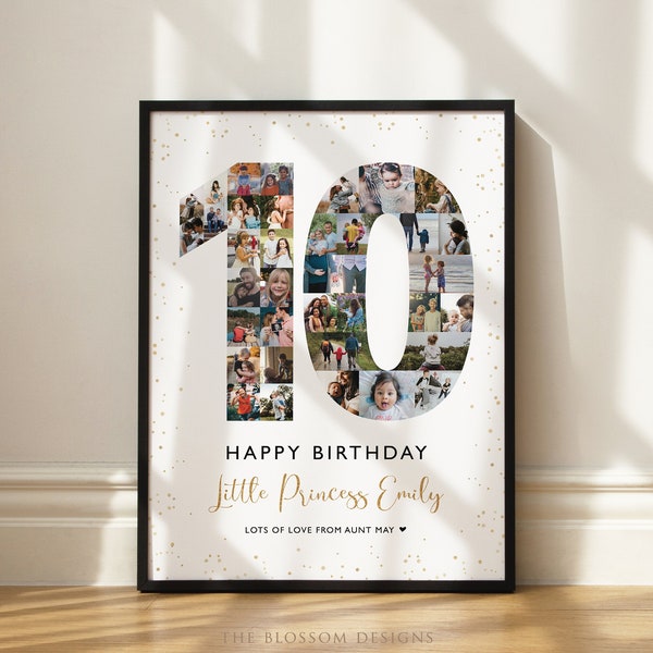 Cadeau personnalisé 10e anniversaire, collage photo numéro 10, cadeau 10e anniversaire, enseigne imprimable 10e anniversaire, né en 2014, enseigne personnalisée, SWI16