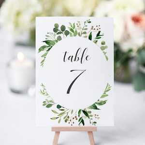 Wedding Table Numbers Template, Table Numbers Wedding, Greenery Wedding Table Number, Table Number Cards, Printable Table Numbers, GN17