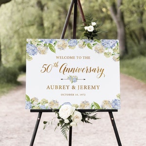 50th Anniversary Poster, Hydrangea Anniversary Welcome Sign, Anniversary Sign Printable, Anniversary Decoration, Personalized Sign, HAC152