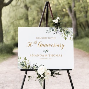 Póster del 50 aniversario, Letrero del 50 aniversario de Greenery, Letrero de aniversario imprimible, Decoración del 50 aniversario, Descarga de archivos digitales, EAC
