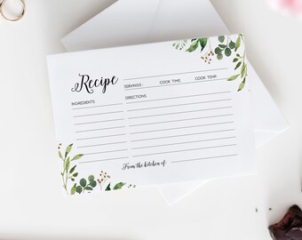 recipe card bridal etsy