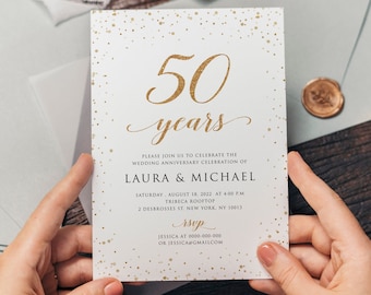 50th Anniversary Invitation, Gold Wedding Anniversary Invite, Wedding Anniversary Printable, Anniversary Invite, Editable Template, GAC24