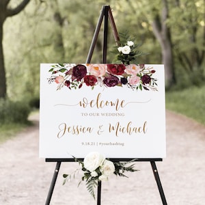 Wedding Welcome Sign, Wedding Welcome Sign Printable, Burgundy Wedding welcome sign, Gold Wedding Welcome Sign, Marsala Wedding Welcome Sign