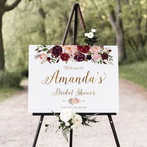 Bridal Shower Sign, Bridal Shower Decoration, Burgundy Bridal Shower Sign, Bridal Shower Welcome Sign, Bridal Shower Poster, Custom Sign