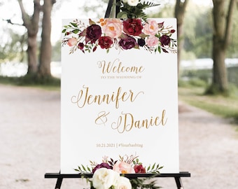 Burgundy Wedding Welcome Sign, Wedding Poster Printable, Custom Designs (Digital File), PS42