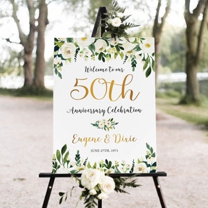 Cartel del 50 aniversario, signo del 50 aniversario, signo de aniversario imprimible, decoración del 50 aniversario, aniversario de boda verde, WAC1