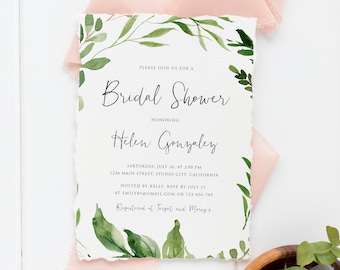 Greenery Bridal Shower Invitation, Bridal Shower Invite Template, Bridal Shower Invite Printable, Editable Bridal Shower Invitation, GN08