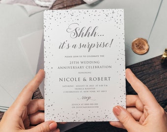 Surprise Anniversary Invitation, Silver Wedding Anniversary Invite Printable, Surprise Anniversary Party, Editable Template, SIAC295