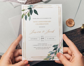 50th Anniversary Invitation, Greenery Wedding Anniversary Invite, Wedding Anniversary Printable, Anniversary Invite, Editable Invite, LAC06