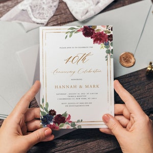 Faire-part d'anniversaire de mariage, Faire-part d'anniversaire de mariage Bordeaux, 25e anniversaire de mariage imprimable, modèle modifiable, NBAC02