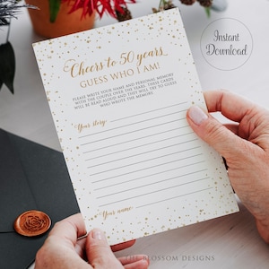 Anniversary Games, 50th Anniversary Game, Guess Who I Am Anniversary Game, Anniversary Game Party Printable, Instant Download, GAC32