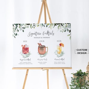 Letreros de cócteles de autor, Menú de bar de bebidas de autor, Menú de bar de bodas, Letreros de bar de bodas, Póster de boda de bar, Decoraciones de boda de greenery