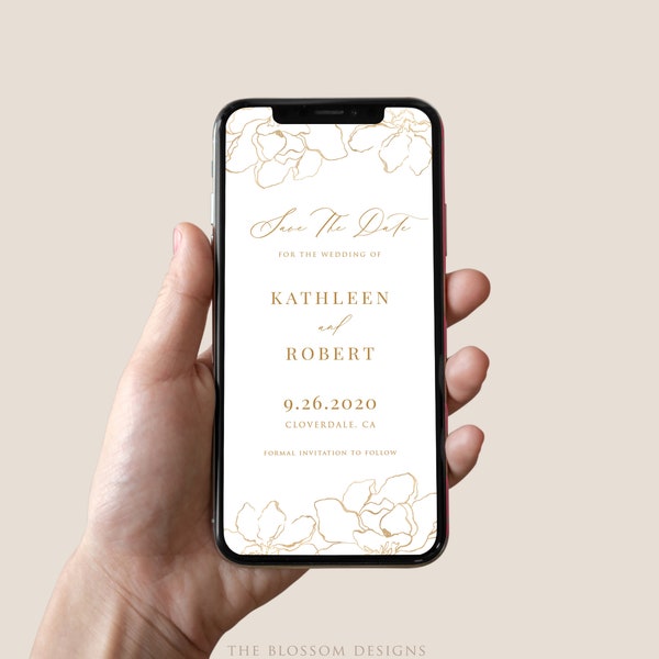 Gold Save the Date Template, Electronic Save the Date, Save the Date Evite, Electronic Invitation, Digital, Text Invite, Editable Text, ML33