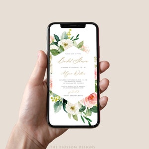 Blush Pink Bridal Shower Invitation Template, Electronic Bridal Shower Invite, Bridal Shower Evite, Electronic Invitation, Digital, BP52