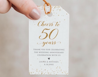 50th Anniversary Favor Tags, Gold Wedding Printable Tag, Editable Template (Digital Download), GAC27