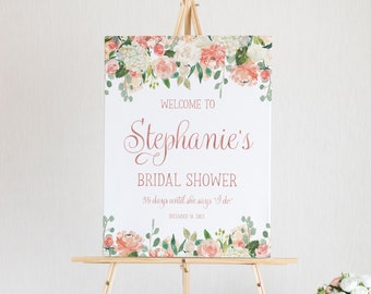 Bridal Shower Signs, Bridal Shower Decoration, Bridal Shower Welcome Sign, Peach Floral Bridal Shower Sign , Bridal Shower Welcome Poster