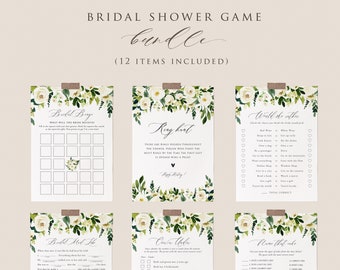 White Floral Bridal Shower Game Bundle, 12 Editable Templates (Digital Download), HC59