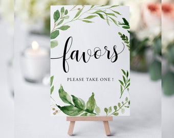 Favors Sign Printable, Printable Favors Sign for Bridal Shower ,Greenery Shower Sign, Wedding Sign, Greenery Wedding Sign, Please take one