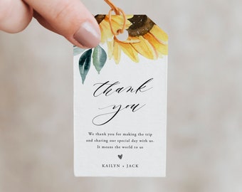 Sunflower Wedding Favor Tag, Printable Thank You Tag, Editable Template (Digital Download), SF14