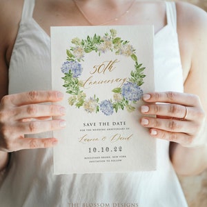 50-jähriges Jubiläum Save The Date, Hortensien-Hochzeitstag, Save The Date Printable, 50-jähriges Jubiläum, bearbeitbare Vorlage, HAC137