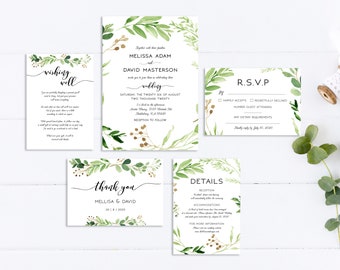 Wedding Invitation Template,Greenery Wedding Invitation, Wedding Invitation Suite,  Wedding Invitation Printable, Green Wedding Invite, GN14