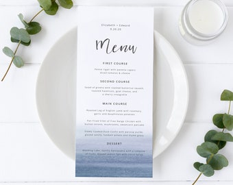 Navy Blue Wedding Menu Template, Printable Dinner Menu (Digital Download), NO09