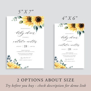 Sunflower Baby Shower Invitation Template, Printable Baby Shower Invite ...