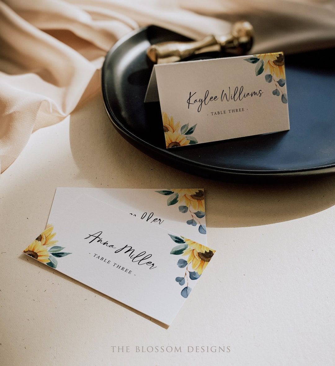Sunflower Place Card Template, Printable Place Card Wedding ...