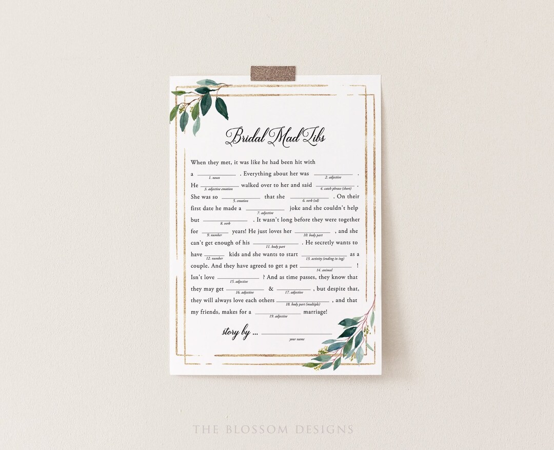 Mad Libs Bridal Shower Game Template, Printable Bridal Shower Funny ...