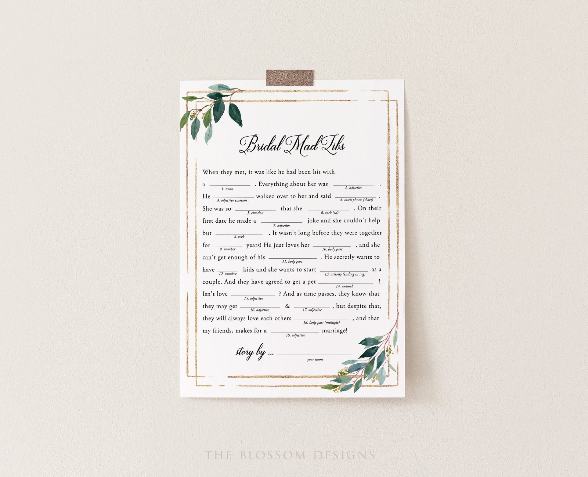 Mad Libs Bridal Shower Game Template Printable Bridal Shower | Etsy