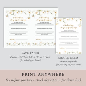 Printable Anniversary Party Sheet, Anniversary Game, Celebrating 50 ...