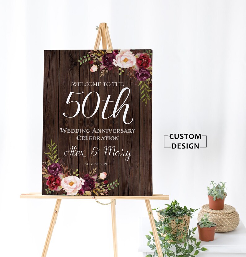 Burgundy 50th Anniversary Signs Rustic 50th Anniversary Sign - Etsy