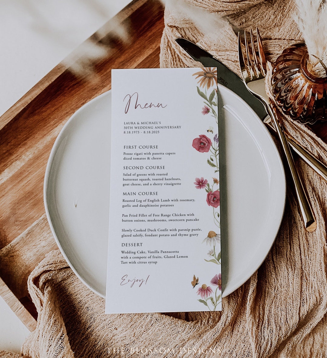 Wildflower Menu Template, Wedding Anniversary Menu, Anniversary Menu ...