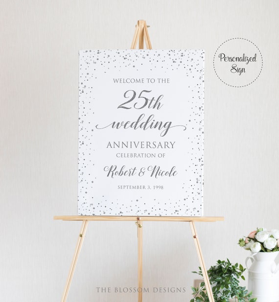 Silver Wedding Anniversary Welcome Sign, 25th Anniversary Poster