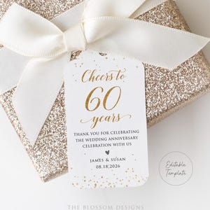 Étiquette de faveurs 60e anniversaire, Bravo à l'étiquette des 60 ans, étiquette de remerciement 60e anniversaire, étiquette d'anniversaire de mariage, modèle modifiable, GAC27e