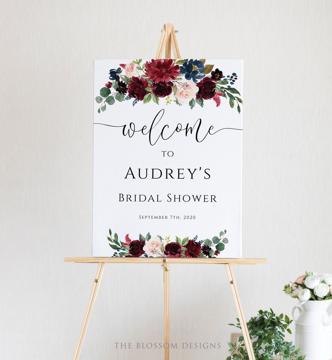 Burgundy Bridal Shower Sign Template, Bridal Shower Decoration, Bridal ...