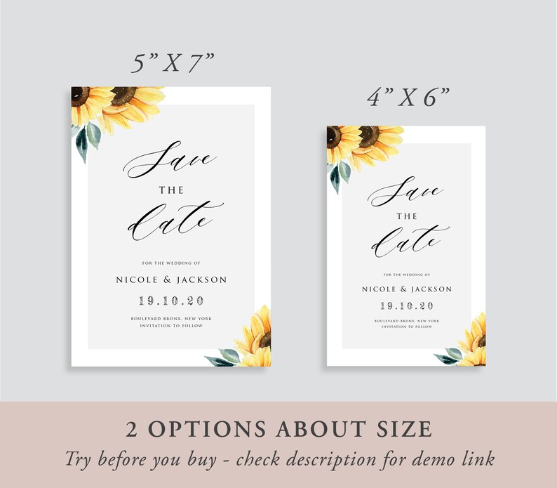 Sunflower Save The Date Template Rustic Save The Date Card | Etsy