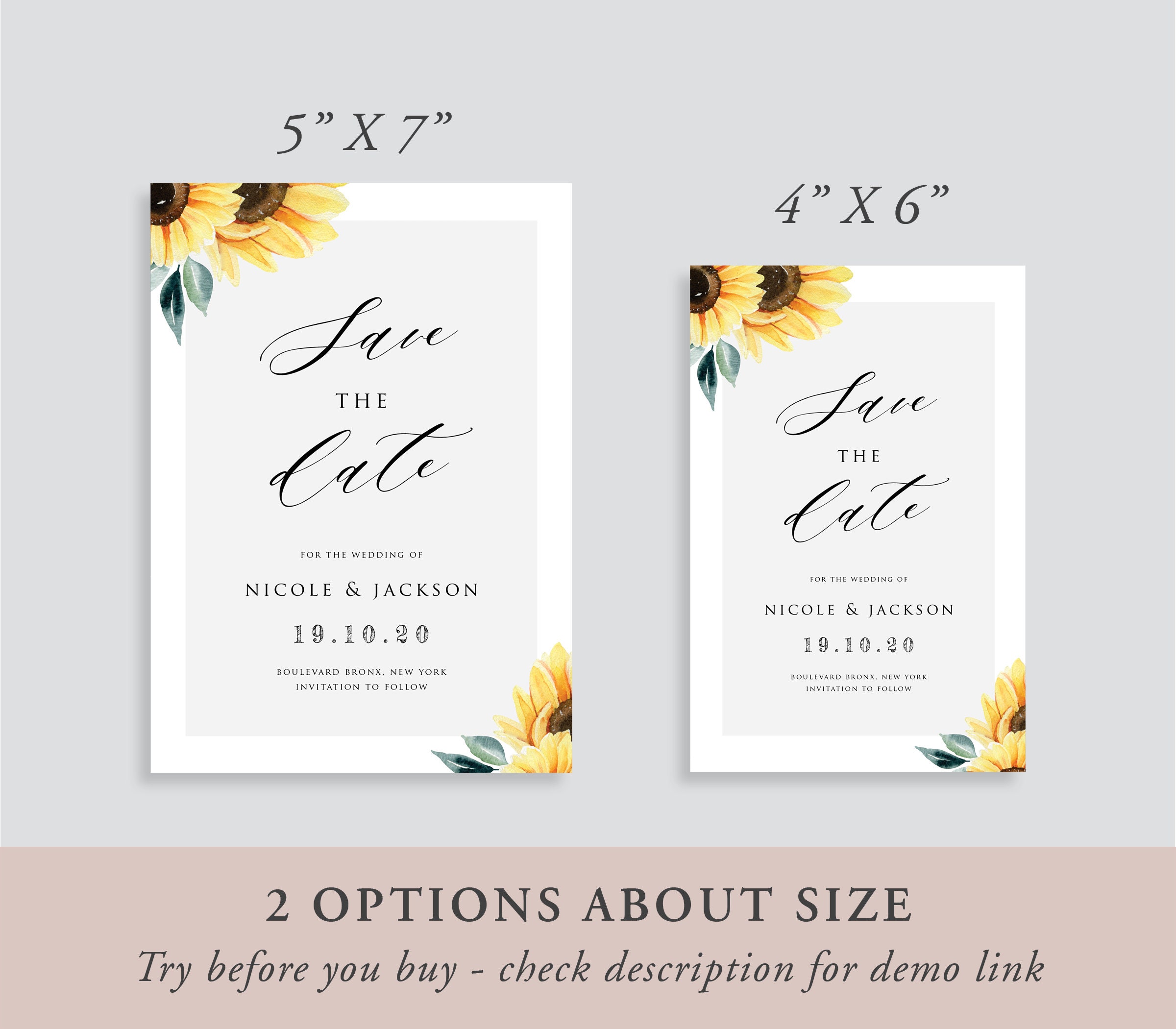 Sunflower Save the Date Template Rustic Save the Date Card - Etsy