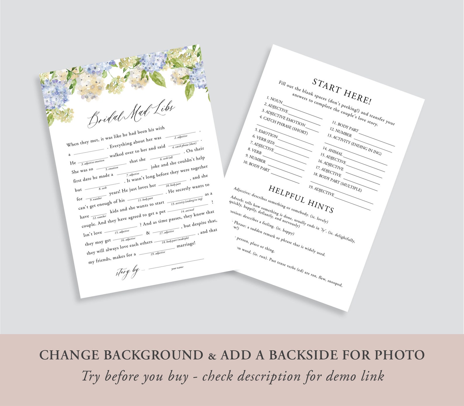 Mad Libs Bridal Shower Game Template Printable Bridal Shower - Etsy