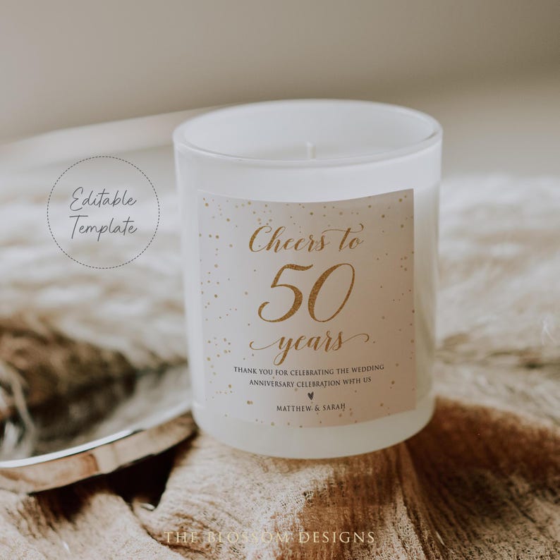 50th Anniversary Favors Label, Favors Label Template, Anniversary Party Label, 3x3 inches, Candle Label Template, Editable Template
