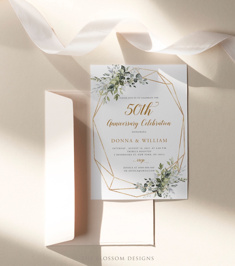 50th Anniversary Invitation, Greenery Wedding Anniversary Invite, Wedding Anniversary Invitation Printable, Editable Template, EAC195 image 4