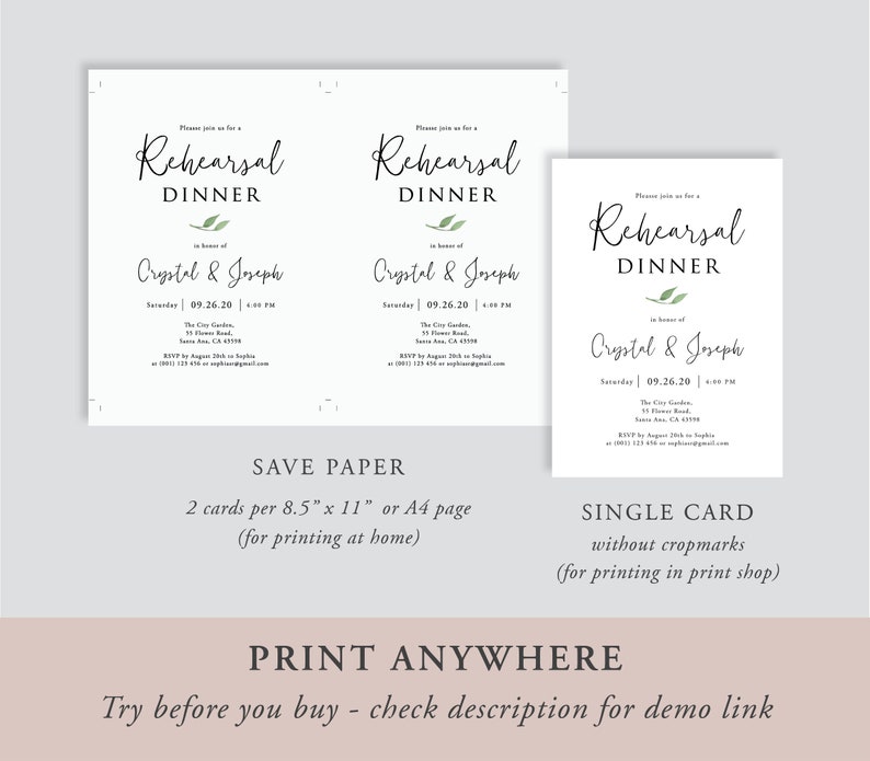 Templett Rehearsal Dinner Invite GN01 Rehearsal Dinner Invitation Template Greenery Rehearsal Dinner Invite Rehearsal Dinner Invitation