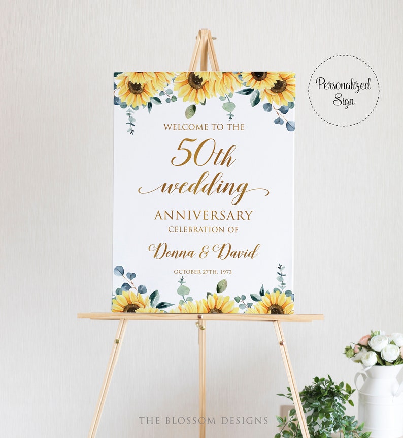 50th Anniversary Poster Sunflower Anniversary Sign Etsy