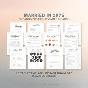 50th Anniversary Game Bundle, Anniversary Party Games Printable, Married in 1975 Game Set, 12 Games Included, Instant Download, GAC37j