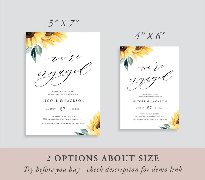Sunflowers Engagement Party Invitation Template Printable Etsy