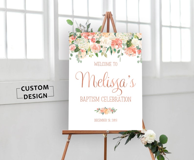 Printable Sign Baptism Decorations Banner First Holy communion Printable Floral Baptism Sign Baptism Decorations Baptism Welcome Sign
