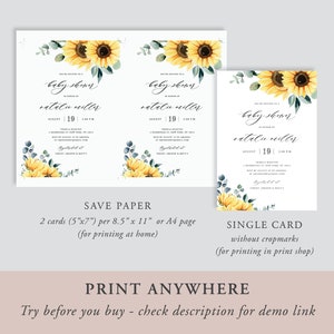 Sunflower Baby Shower Invitation Template, Printable Baby Shower Invite ...