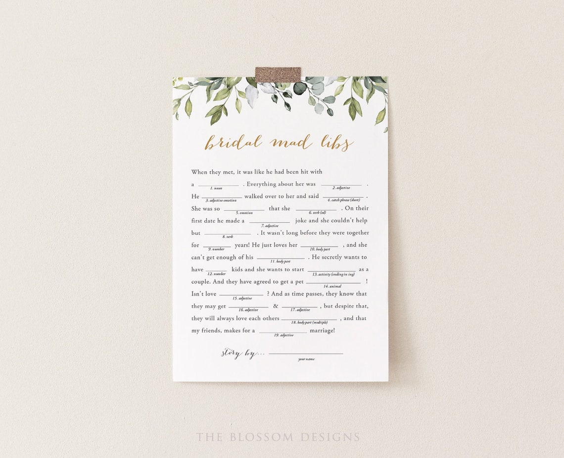 Mad Libs Bridal Shower Game Template Printable Bridal Shower - Etsy